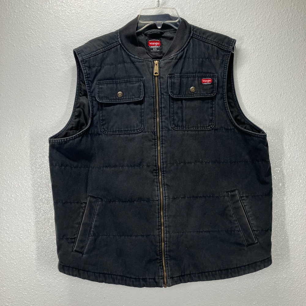 Wrangler Workwear Men's Size XL Quilted Lined Duck Work Black Work Vest